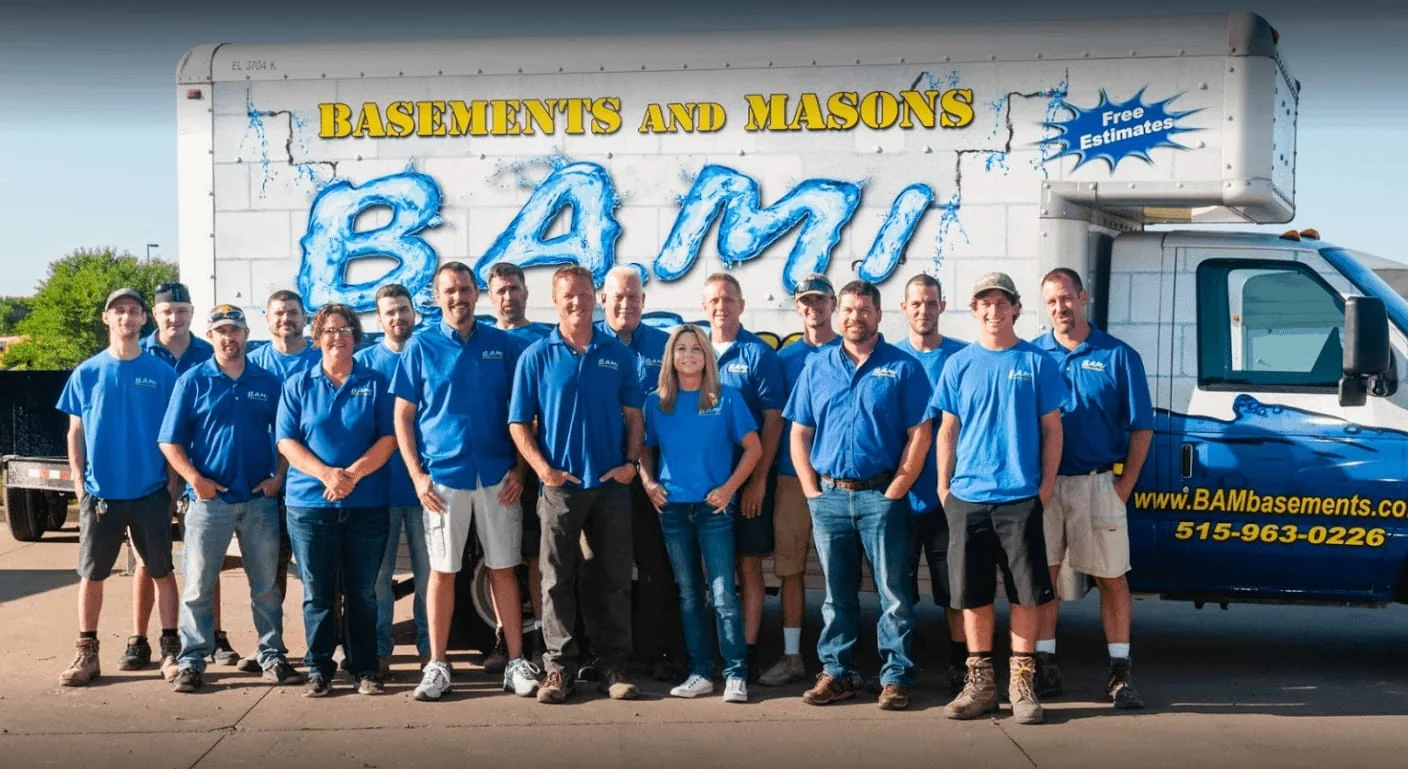 BAM Basements & Masons crew ready for a basement waterproofing job in Des Moines, Iowa